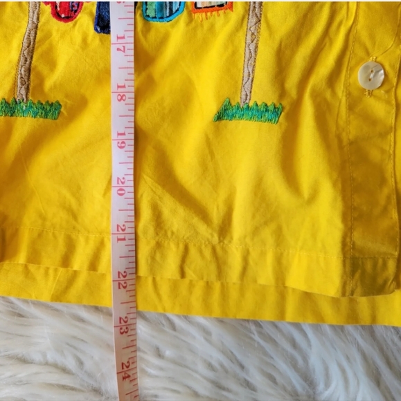 Shirt Shorts Set Embroidered Yellow Red Sz M Women Palm Tree Vacation Tropical - Picture 7 of 12